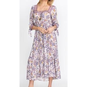 Johnny Was JADE Dione Midi Dress Tie Sleeve Embroidered Chintz Print Sz Medium